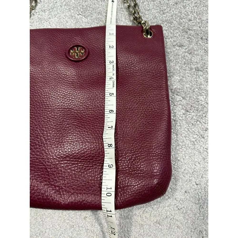 Tory Burch Burgundy Pebbled Leather Chain Shoulder Bag